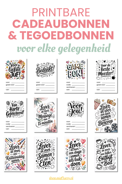 Printbare cadeaubonnen & tegoedbonnen – 12 ontwerpen